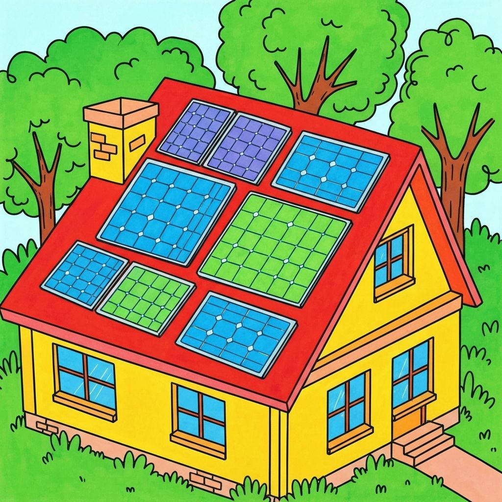 Aerial view of house with solar panels